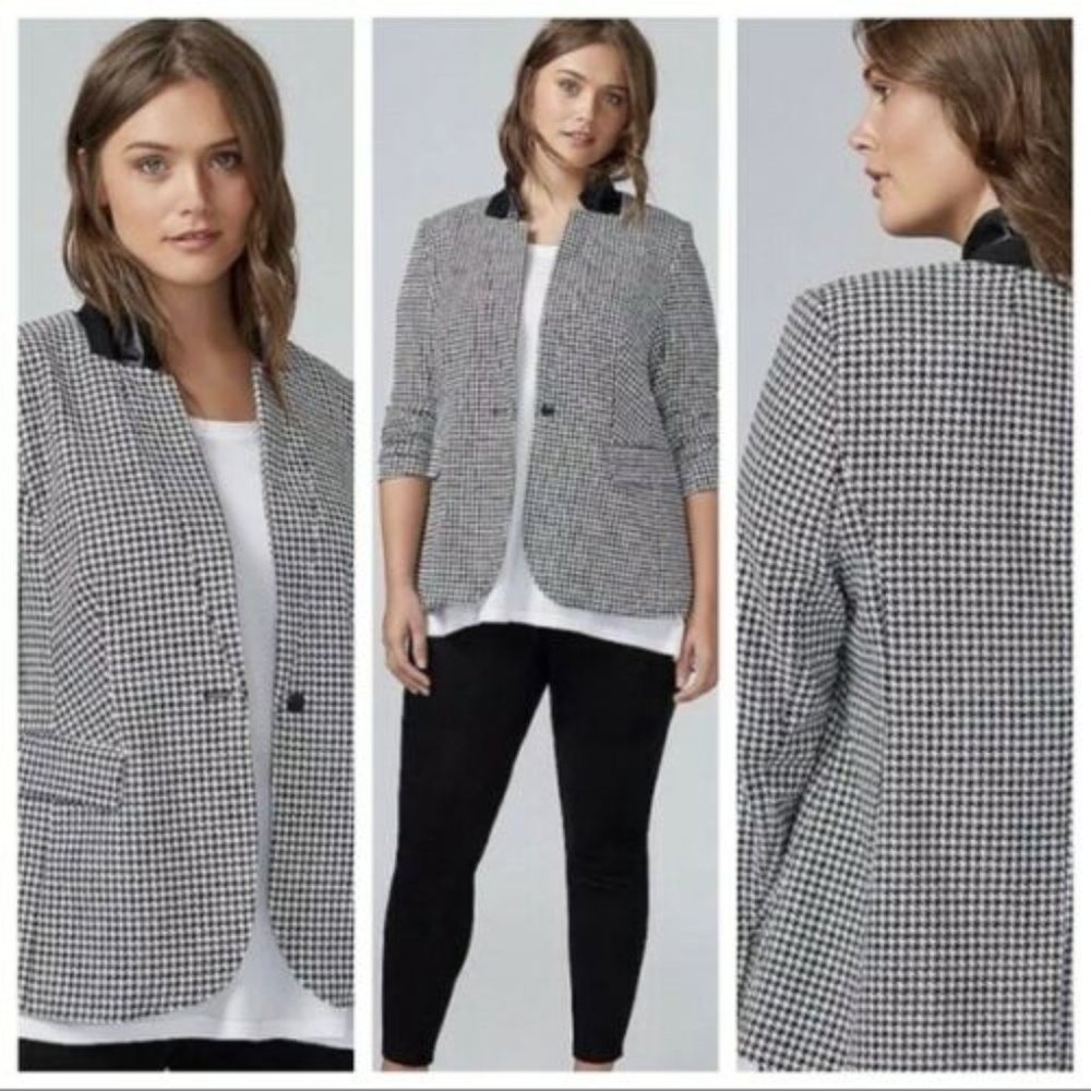 Lane Bryant THE BRYANT Houndstooth Blazer Black White Plus Size 20 H12671 - Picture 11 of 11
